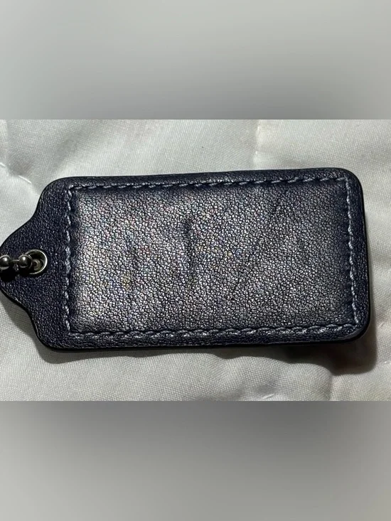 Coach Color Block Two-Tone Blue and White Leather Bag Tag with Silver Tag - Picture 5 of 5